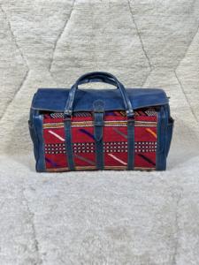 Moroccan Kilim <b>Duffle</b> <b>Bag</b> for Women and <b>Men</b> Genuine <b>Leather</b> Bohemian Style Outdoor Use with Zipper Closure - Product Image 2