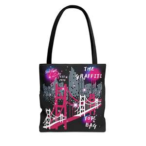 Borsa Tote in Tela alla Moda per Donna con Design Graffiti, Decorazione con Schizzi di Vernice Nera e Lettere, Chiusura Aperta, Fodera in Poliestere - Product Image 1