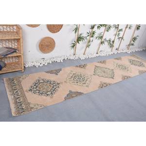 Classic Beige Vintage Turkish Wool <b>Rug</b> 2.9 X 12.5 ft Flat Weave <b>Boho</b> Patchwork Pattern for Living Room Hallway Latex Jute - Product Image 3