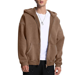 Sweat à capuche zippé pour homme en molleton bouclette délavé style vintage - Style streetwear - Product Image 2