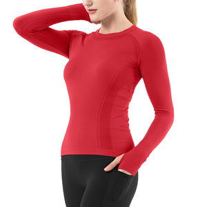 T-shirt d'entraînement à col rond en gros, haut de yoga à manches longues pour femmes, extensible dans les quatre sens, performance athlétique, entraînement en salle de sport et remise en forme - Product Image 4