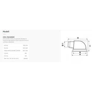 Diffuseur d'air en plastique ABS blanc Tecnosystemi, grille carrée pour climatiseur, installation facile, design minimaliste - Product Image 2