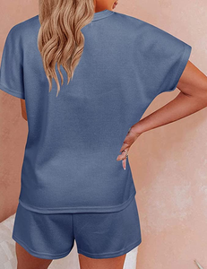 Ensembles de pyjama gaufré à manches courtes pour femmes haut de salon et short 2 pièces tenues de survêtement survêtement ensemble court - Product Image 3