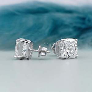 Boucles d'oreilles clous en diamant taille coussin certifiées IGI, motif géométrique en or blanc, pour fiançailles et mariage, or rose, or jaune, perle d'or - Product Image 3