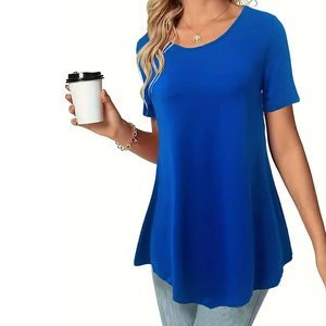 Camisetas de manga corta para mujer de alta calidad, venta al por mayor, moda de verano, ropa de cuello redondo, técnica teñida lisa - Product Image 1