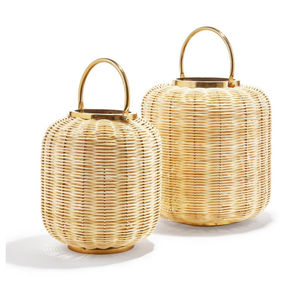 Porte-bougie en rotin tissé à la main avec poignée en corde Lanterne d'ouragan intérieure et extérieure pour la décoration de la maison et les événements - Product Image 3