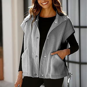 Élégant décontracté sans manches gilet solide noir veste grande taille femmes hommes hiver velours côtelé laine gilet Logo personnalisé coupe-vent vêtements d'extérieur - Product Image 6