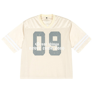 Impression personnalisée polyester surdimensionné Vintage Boxy rétro football football maillot col en V maille hommes t-shirts Streetwear été - Product Image 6
