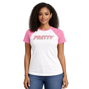 เสื้อยืดแขนแร็กแลนสีขาวลายสวยสำหรับสาวๆ ชุดนักเรียนหญิงสีชมพูและสีเขียว สไตล์นักศึกษาหญิง ชุดนักเรียนหญิงสไตล์กรีก - Product Image 5