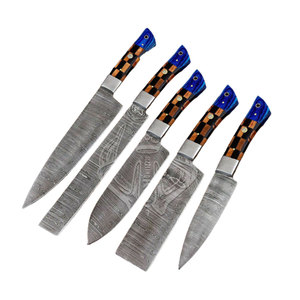 Ensemble de couteaux de chef en acier Damas faits à la main sur mesure OEM, magnifique manche en bois avec étui en cuir |   Couteaux professionnels - Product Image 1