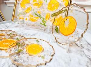 Sous-verres en acrylique imprimés orange faits à la main avec poignées en métal pour plateau Tapis et coussinets de table de forme personnalisée - Product Image 3