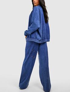 Ensemble de survêtement pour femme en coton 100% écologique, lourd, avec fermeture éclair, style streetwear d'hiver, lavage à l'acide, broderie délavée, patch - Product Image 5