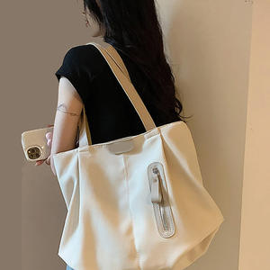 Bolso de hombro informal de lona para mujer con cierre de cremallera Logotipo personalizado Dos ASAS-Bolso y monederos Bolsos para damas - Product Image 6