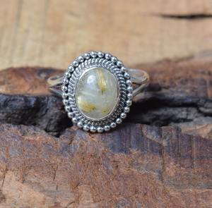 Anillo Clásico de Plata de Ley 925 para Mujer, con Gema de Rutilo Dorado, Estilo Boho, Hecho a Mano, Regalo para Mamá - Product Image 4