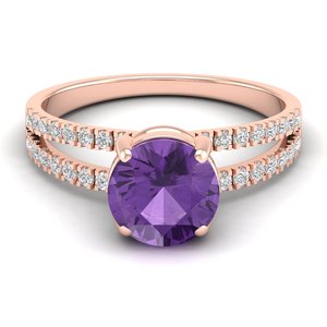 แหวนเพชรเดี่ยวทรงกลม 2 กะรัต ประดับพลอยอะมีทิสต์  ทองคำแท้ 14K  รับรองโดย IGI  สำหรับผู้หญิง  ยี่ห้อ REYES - Product Image 1