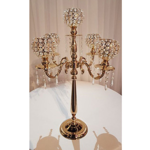 Latest Design 5-Arm Crystal Votive <b>Candelabra</b> Gold Plated Aluminum Metal with Acrylic Base for Wedding Parties Home Decorations - Product Image 1