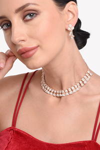 Conjunto de joyería India Floral Rhinestone cristal gargantilla collar tradicional nupcial venta al por mayor pendiente colgante para mujer, Goldl - Product Image 3