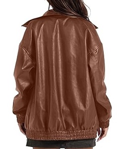 Chaquetas de Cuero Genuino para Mujer al por Mayor, Chaqueta Sólida de Manga Larga para Mujer, Diseño OEM, Logotipo, Chaqueta de Cuero Transpirable de Color Marrón - Product Image 3