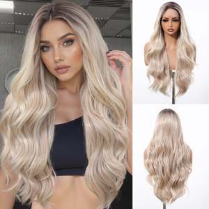 Hadley-DWY Platinum Blonde Glueless <b>Wig</b> Synthetic Lace Front Long Layered Loose Wave Transparent Lace Fiber Synthetic Material - Product Image 2