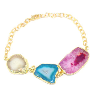 Antique Fashion Natural Agate Slice Gemstone 24K Gold Plated Adjustable Chain Healing Crystal <b>Bracelet</b> Jewelry For Women Girls - Product Image 3