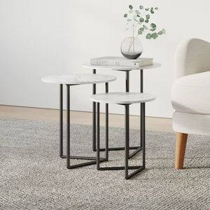 New Home Warming Nested Furniture <b>Tables</b> Set Three Pieces Best Quality Modern Design Classic Nesting <b>Tables</b> <b>White</b> and Black - Product Image 1