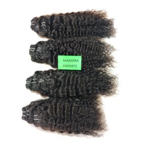Vente en gros d'extensions de cheveux humains non traités naturels de couleur noire tissage bouclés crépus jeune femme vierges faisceaux temple indien - Product Image 6