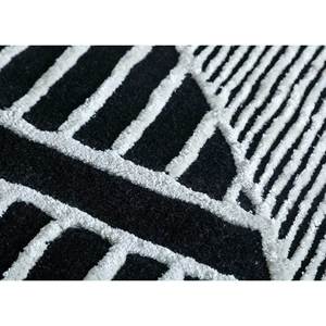 Tapis géométrique et abstrait fait main en laine et viscose gris et noir, rectangulaire, pour la maison et le couloir - Taq-4135 - Product Image 3