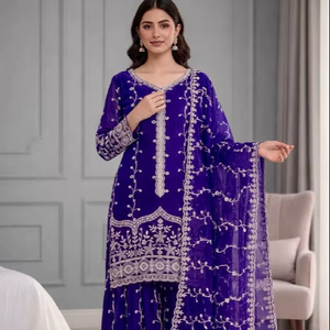 Nueva Colección Fendy, Conjunto de Salwar Kameez Tradicional con Bordado Pesado de Seda y Lentejuelas, Top-Bottom-Dupatta, Listo para Usar, para Fiestas - Product Image 1