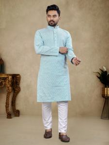 Kurta de seda formal para hombre con trabajo de Lucknowi para bodas y fiestas - Product Image 2