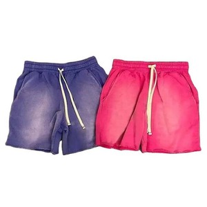 <b>Men's</b> Vintage Acid Wash Jogging <b>Shorts</b> Custom Cotton French Terry with Distressed Embroidery Applique <b>Patch</b> Streetwear Style - Product Image 5