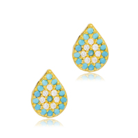 Turquoise CZ Stone Eye Design Poire Forme Goutte Minuscule Boucles D'oreilles En Argent En Gros En Argent Sterling Fine Jewelry