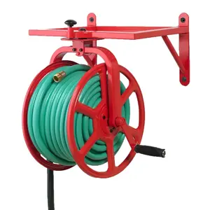 Enrouleur de tuyau enroulable monté en Wal à revêtement rouge Enrouleur de tuyau rétractable à air manuel en acier en gros pour raccords d'incendie Support de tuyau
