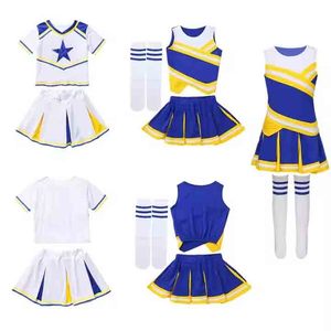 Uniforme de Animadoras Juvenil Personalizado con Logotipo en Amarillo, Azul y Blanco, Vestido de Animadoras Transpirable para Competencia, Precio de Fábrica - Product Image 6