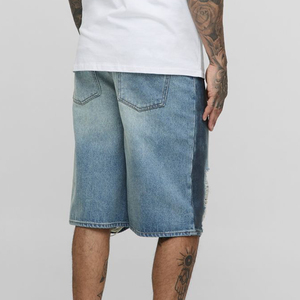 Pantalones Cortos Largos lavados y sucios de talla grande hechos a medida, pantalones cortos vaqueros rasgados con logotipo bordado personalizado para hombre - Product Image 3