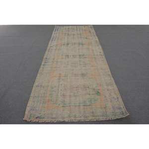 Vintage 4ft 10in Turkish Wool Rug Beige & Blue Patchwork Design Flat Weave Technique for Living Room Decor for Teens - Product Image 1