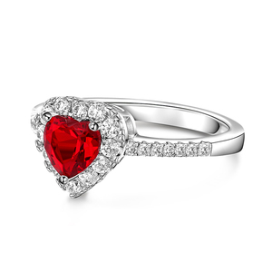 Jeulia Halo Heart Cut Sterling <b>Silver</b> Couple <b>Ring</b>-Rhodium Plated Fine Jewelry Gift - Product Image 2