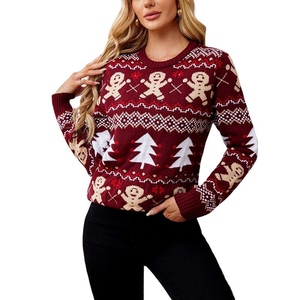 Suéter de Navidad cálido familiar al por mayor blusa suéter de Navidad tejido Jacquard con patrón de estrella de Reno negro personalizado - Product Image 3