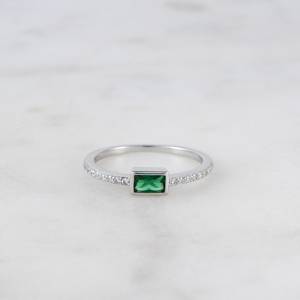 925 Silver Bezel Setting <b>Emerald</b> Cut <b>Green</b> Glass Gemstone Rings Romantic Style Very High Quality at Low Cost for Women - Product Image 2