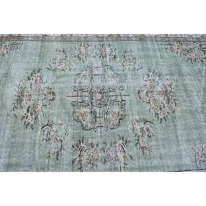 Classique Vert Beige 5.7 X 9.4ft Laine Tapis Turc Aubusson Design pour Salon Chevet Couloir-Rectangle Patchwork Latex - Product Image 5