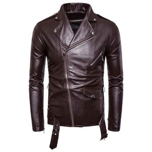 Veste en cuir pour homme, nouvelle mode personnalisée 2026, meilleur design, haute qualité, grandes poches sur la poitrine, tissu brun, veste en cuir à col montant - Product Image 3