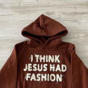 Chándal de invierno con capucha de diseño moderno y personalizado, estilo streetwear, con bordado desgastado, de felpa francesa, hombros caídos, de algodón, corte regular. - Product Image 5