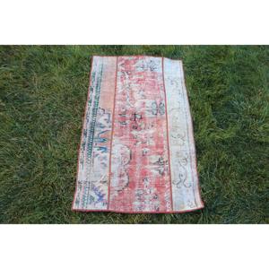 1.9x3.3 ft Rug, Vintage Rug, Turkish <b>Red</b> <b>Wool</b> Floral Rug - Product Image 1