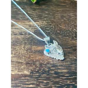Navajo Handmade Cultural Collectible Turquoise & Sterling Silver <b>Wolf</b> <b>Necklace</b> - Product Image 2