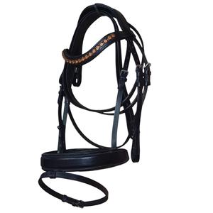 Elegante personalizado Snaffle Horse Brida Set Cuero Acero inoxidable Hebilla Piedras de cristal Ecuestre Moda Noseband Brow Band - Product Image 2