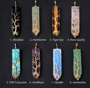 2024 Pendentif en pierre naturelle arbre de vie à remontage manuel avec chaîne en acier inoxydable collier à six prismes en cristal naturel - Product Image 2