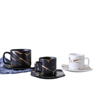 ถ้วยชาเซรามิกลายหินอ่อนถ้วยชาหินอ่อนสีดำและสีขาวถ้วยหินหินอ่อนสุดหรู - Product Image 3