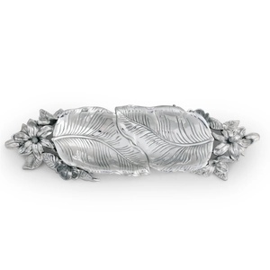 Bandeja para servir con acabado antiguo de cobre de aspecto elegante y resistente, textura martillada, forma redonda, flores de Metal, suministros de bandeja de diseñador - Product Image 4