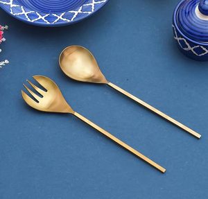 Juego de servidor de ensalada de Metal dorado con logotipo personalizado para Decoración de mesa de restaurante y Hotel a granel de India - Product Image 6
