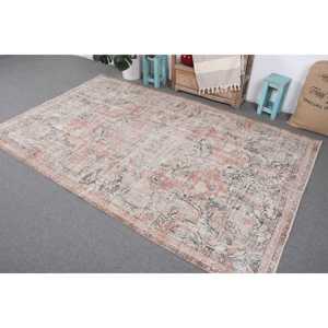 5.4x8.4 ft Vintage Rug, Turkish Rug, <b>Red</b> Camouflage <b>Wool</b> Rug - Product Image 2