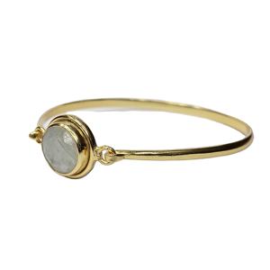 Argent Sterling 925 plaqué or excellente qualité forme ronde à facettes arc-en-ciel pierre de lune pierre précieuse bracelet réglable fait à la main - Product Image 5